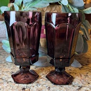 (2) Vintage Fostoria Virginia Iced Tea Footed Glasses in Plum Color